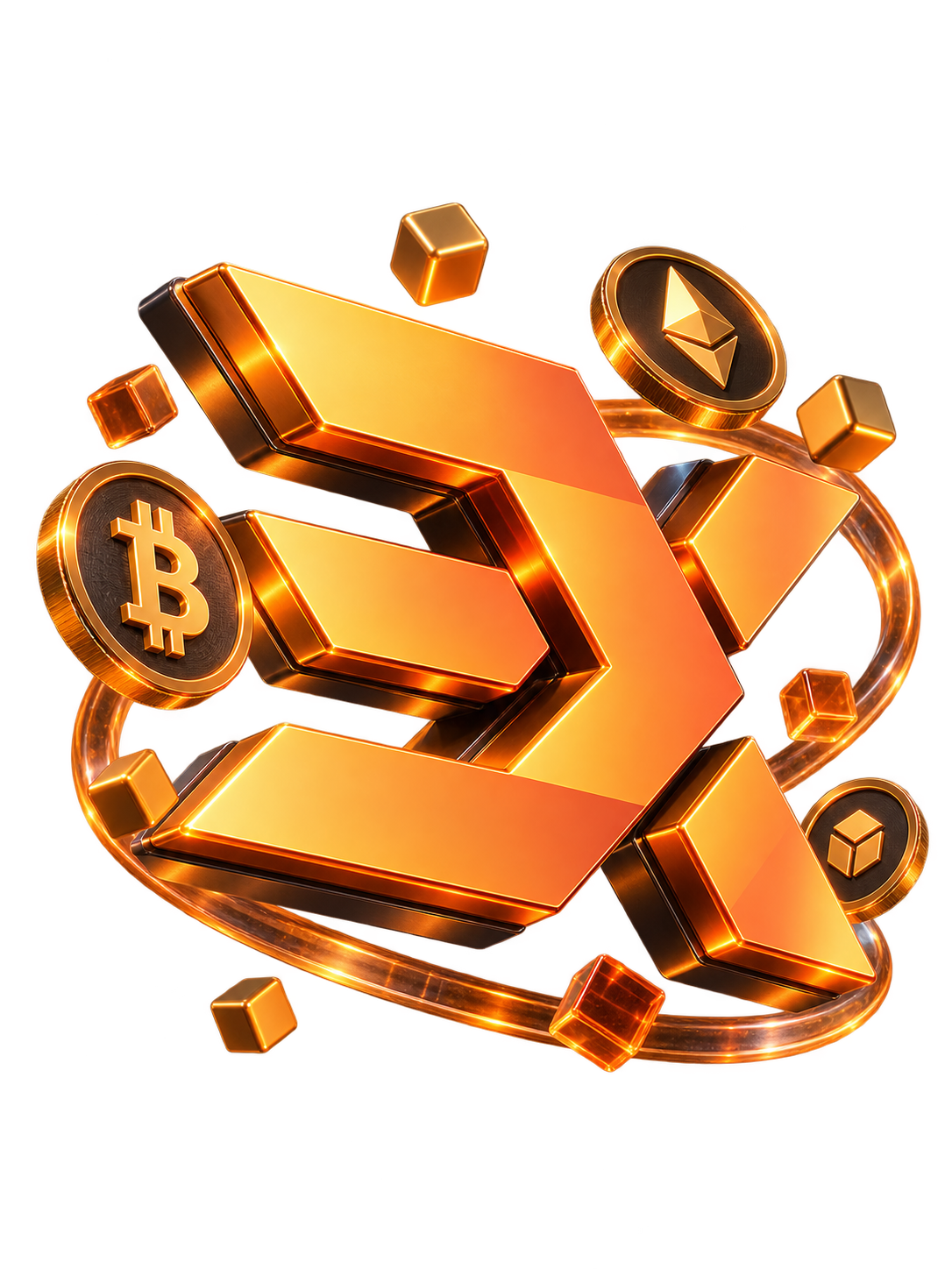 Золотой крипто-талисман EXON с орбитами и монетами